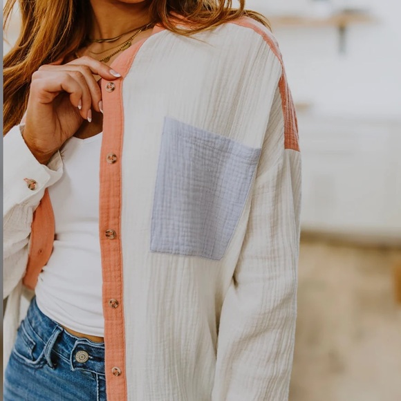 NEW Prep Obsessed EASY TO LOVE COLORBLOCK BUTTON UP - Picture 5 of 11